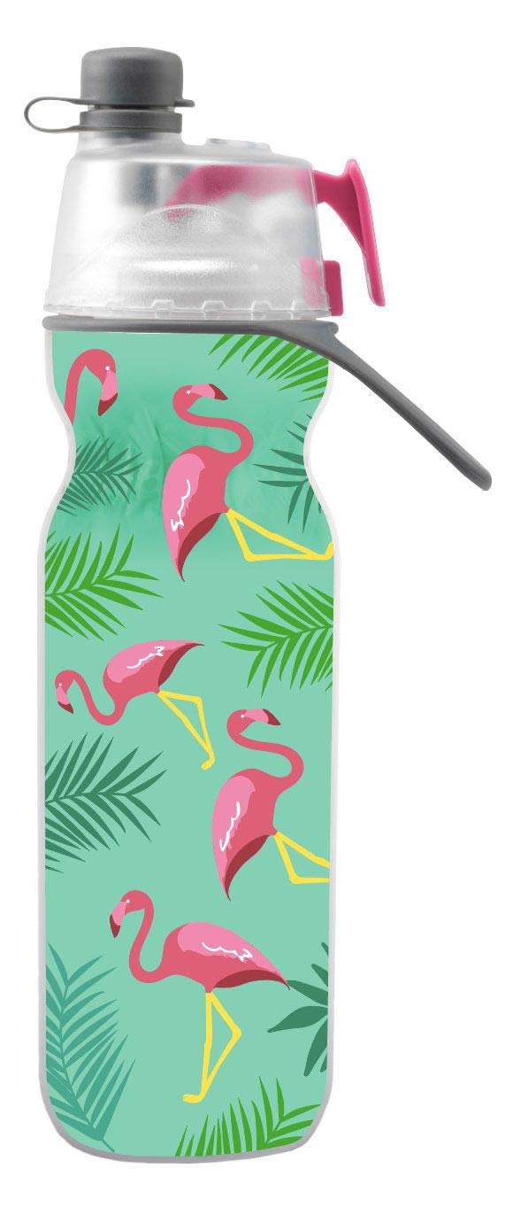 Mist 'N Sip Misting Water Bottle 2-in-1 Mist And Sip Function With No Leak Pull Top Spout Sports Water Bottle Reusable Water Bottle - 20 oz (Flamingo)