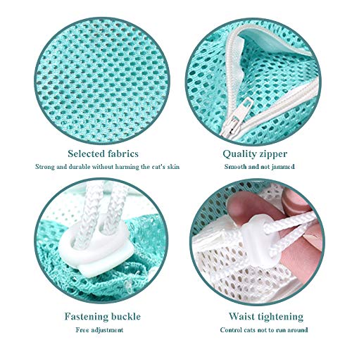 Cat Bathing Bag,Puppy Dog Cleaning Shower Bag- Adjustable Anti-Bite and Anti-Scratch Polyester Soft Restraint Cat Grooming Bag for Bathing, Nail Trimming, Injection, Medicine Taking (Green)
