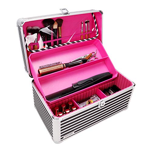 Locking Makeup Artist Case, Black White Stripe (VZ03755)