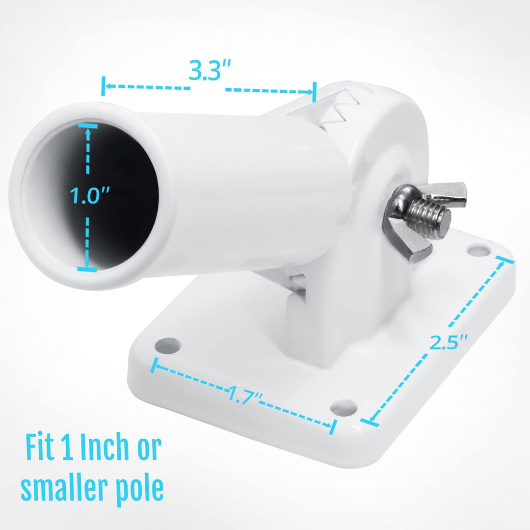 Multi-Position Flag Pole Mounting Bracket with Hardwares - Made of Aluminum - Strong and Rust Free - 1 Diameter (White)