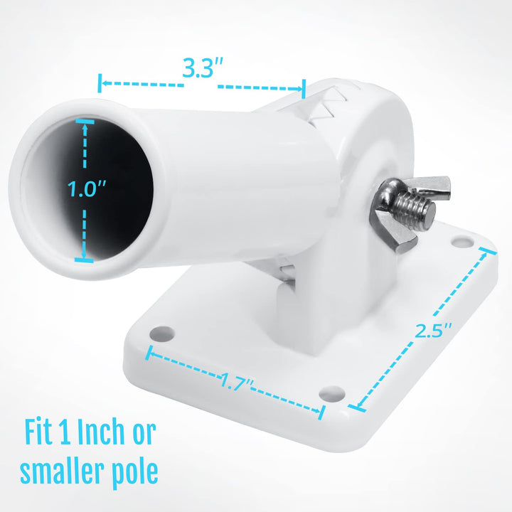 Multi-Position Flag Pole Mounting Bracket with Hardwares - Made of Aluminum - Strong and Rust Free - 1 Diameter (White)