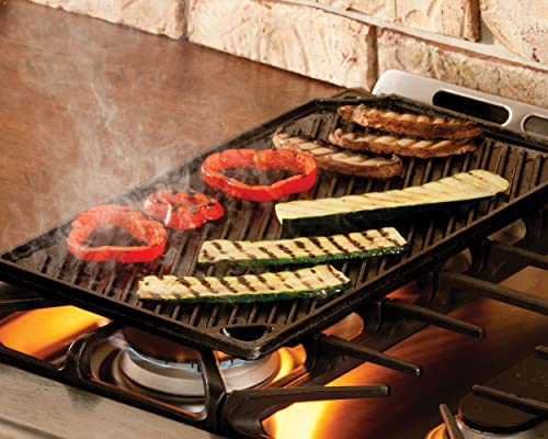 LDP3 Cast Iron Rectangular Reversible Grill/Griddle, 9.5-inch x 16.75-inch, Black