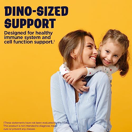 ImmunoRaptor Kids Immune Support Chewables, Vitamin C and Zinc for Healthy Cell Function, Dinosaur Shaped, Orange Flavor, Gluten, Lactose, and Peanut-Free, Sweetened with Xylitol, 60 Servings
