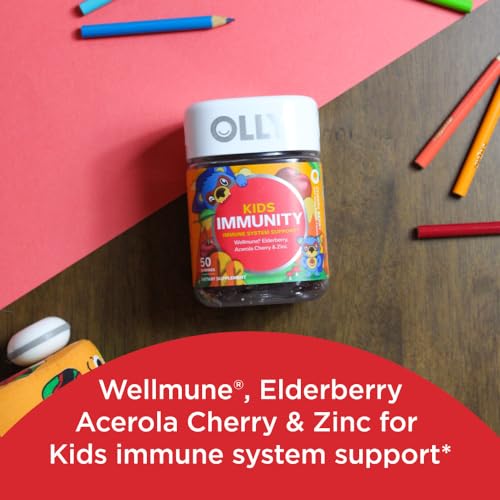 Kids Immunity Gummy, Immune Support, Wellmune, Elderberry, Vitamin C, Zinc, Chewable Supplement, Cherry - 50 Count