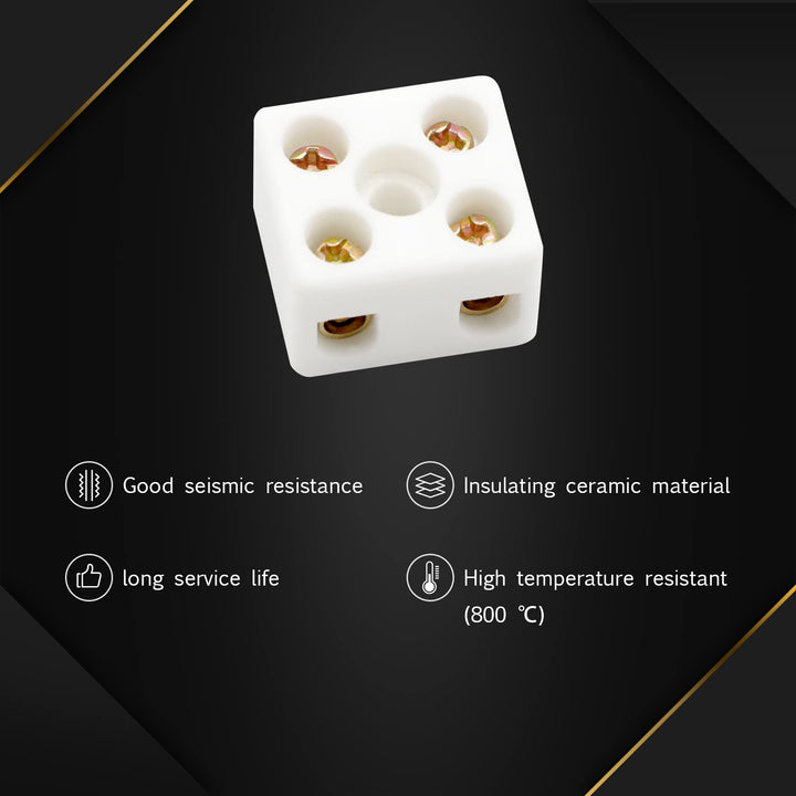2 Way Ceramics Terminal Blocks,25A 380V High Temp Porcelain Ceramic Connectors for Electric Wire Cable 5Pcs