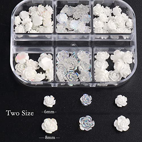 90Pcs White 3D Acrylic Flower Nail Charms 3D White Aurora Camellia Nail Art Jewelry Acrylic Resin Flowers Design Elegant Wedding Nail Charms for DIY Nail Decorations Accessories Rhinestone Decor