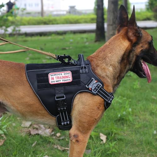 Tactical Dog Harness,Large Size, 2X Metal Buckle,Working Dog MOLLE Vest with Handle,No Pulling Front Leash Clip,Hook and Loop Panel