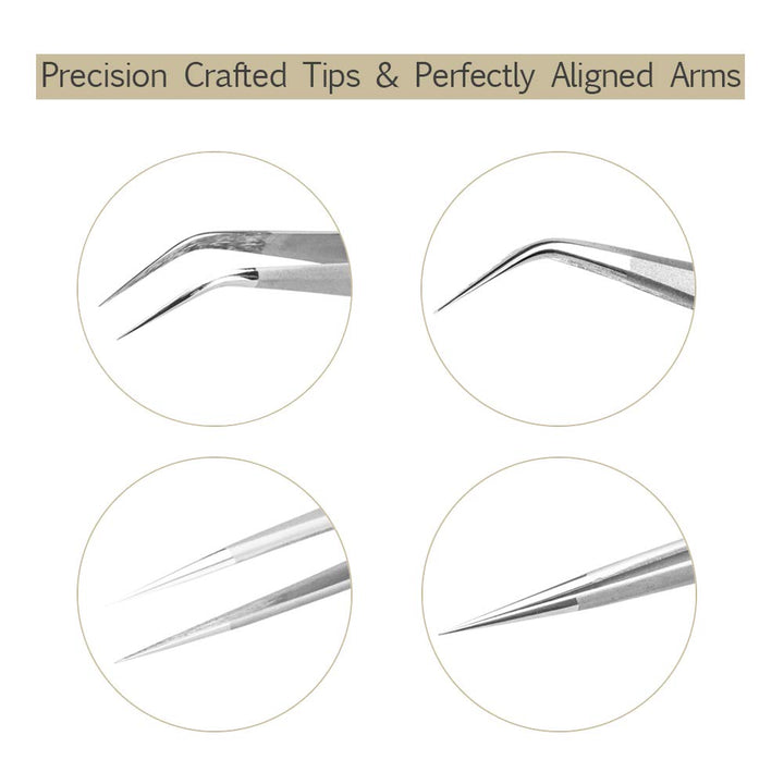 Volume and Individual Eyelash Extension Tweezers, 9 Holes Professional Stainless Steel Precision Tweezers Set - Straight and Curved Pointed Tweezers for Eyelash Extension Supplies Tool by OBEYA