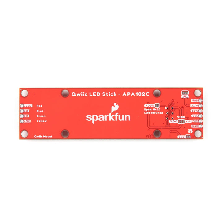Qwiic LED Stick APA102C - Features 10x addressable APA102 LEDs Add Full Color LED Control Using I2C Includes Two Qwiic connectors Solderless Board Simply Plug and go