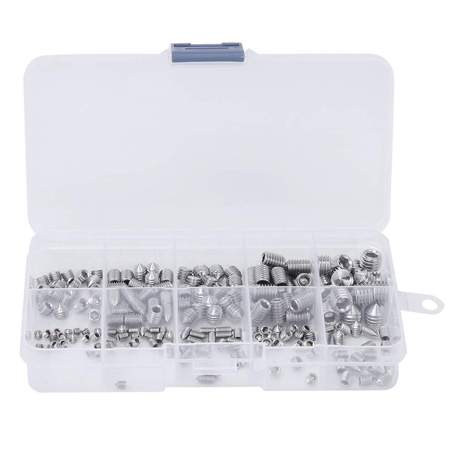Allen Head Socket Hex Grub Screw Cone Point Set Screw Metric 304 Stainless Steel Set Screws Bolts Assortment Kit M3 M4 M5 M6 M8 with Storage Box