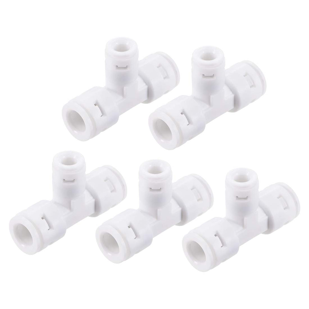 Quick Connector 3 Way T Type 3/8x3/8x1/4 Push Fit Connect Fittings for RO Water Purifier, 54x35mm White 5Pcs