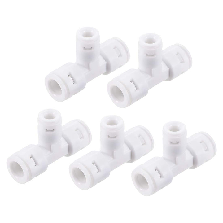 Quick Connector 3 Way T Type 3/8x3/8x1/4 Push Fit Connect Fittings for RO Water Purifier, 54x35mm White 5Pcs