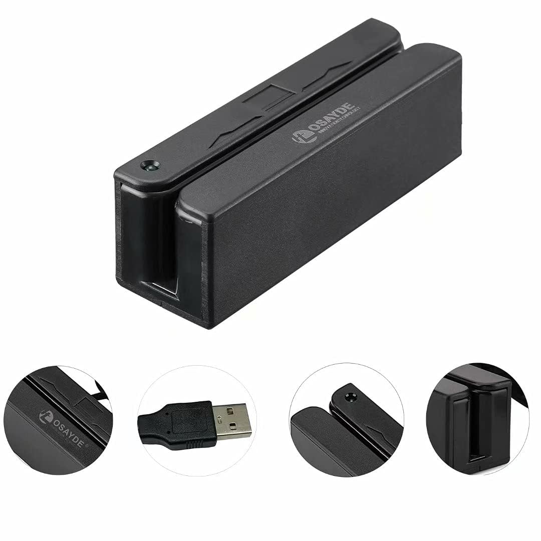 MSR90 90D USB Magnetic Strip Card Swipe Reader, 3 Track POS Magstripe Card Reader Mini Swiper Works with WINS & Mac, Plug and Play, Black