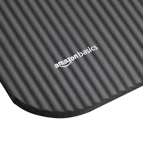 1/2 Inch Extra Thick Exercise Yoga Mat with Carrying Strap, Cushioned Support, for Fitness and Gym Workouts, Black