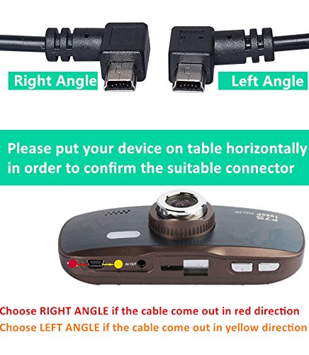 Extra Long 5M USB 2.0 to Mini USB Cable 90 Degree Left Angle Power Supply Charge Cord with 5pc Wiring Clips for Garmin nuvi GPS Car Dash Cam GPS Navigator DVR Camcorder Camera