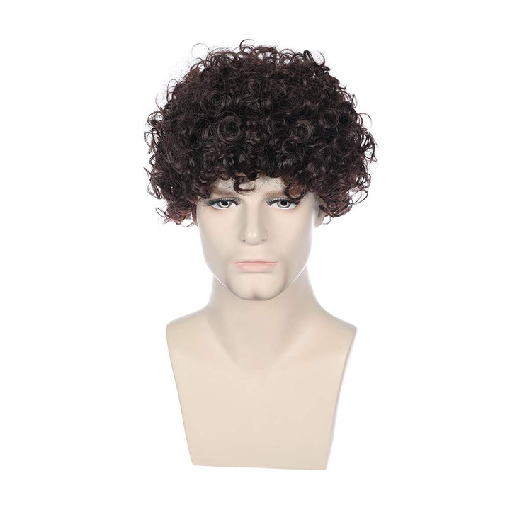 Dark Brown Wigs for Men Boy Short Curly Kinky Dark Brown Wig Halloween Costume Cosplay Christmas Wig