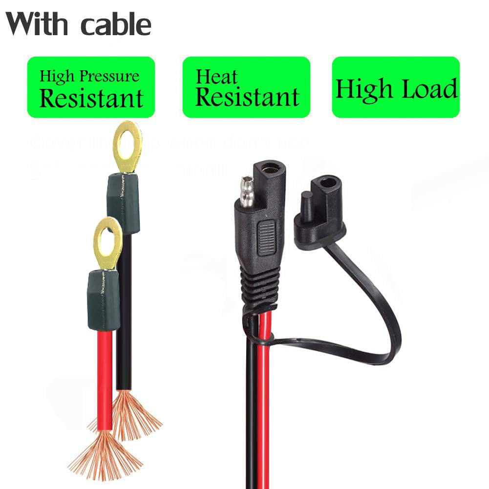 SAE Connector,SAE to O Ring Terminal Harness with 15A Protection Fuse for Safety, 2-Pin Quick Disconnect Plug,SAE Battery Extension Cable with 2FT 10AWG for Motorcycle Cars. (60CM)