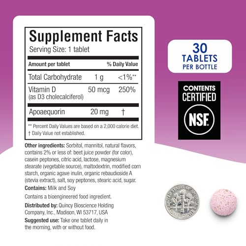 Extra Strength 20mg, 30 Chewables |Mixed Berry| with Apoaequorin & Vitamin D and 7-Day Pill Minder