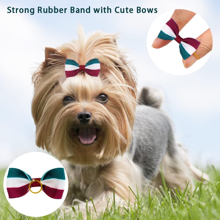 100PCS Cute Pet Grooming Accessories - Colored Polka Dot Hair Bows with Rubber Bands for Small Dogs and Puppies like Yorkies - 50 Pairs