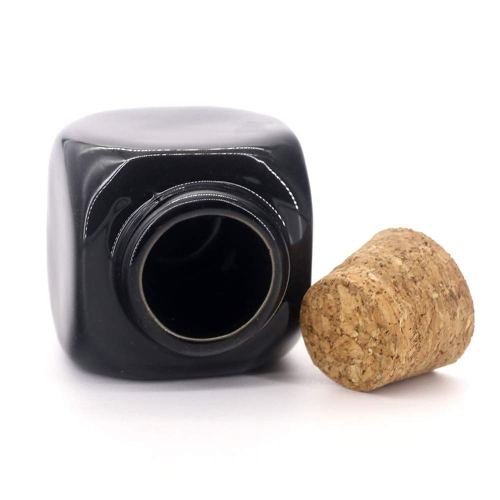 1PC Rectangle Ceramic Nail Art Acrylic Dappen Dish Cup with Cork Stopper Liquid Powder Bottle Container Case Beauty Tools for Mixing Acrylic Powder Liquid Nail Art Manicure Tools,Black