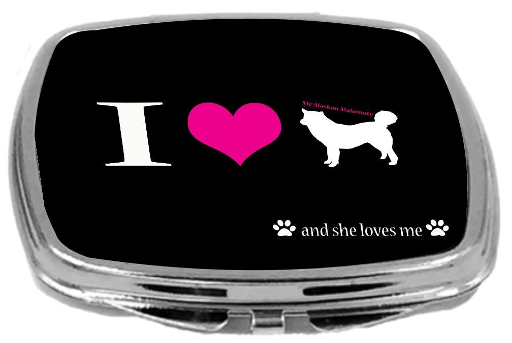 Rikki Knight I Love My Dog Design Compact Mirror, Alaskan Malamute, 3 Ounce