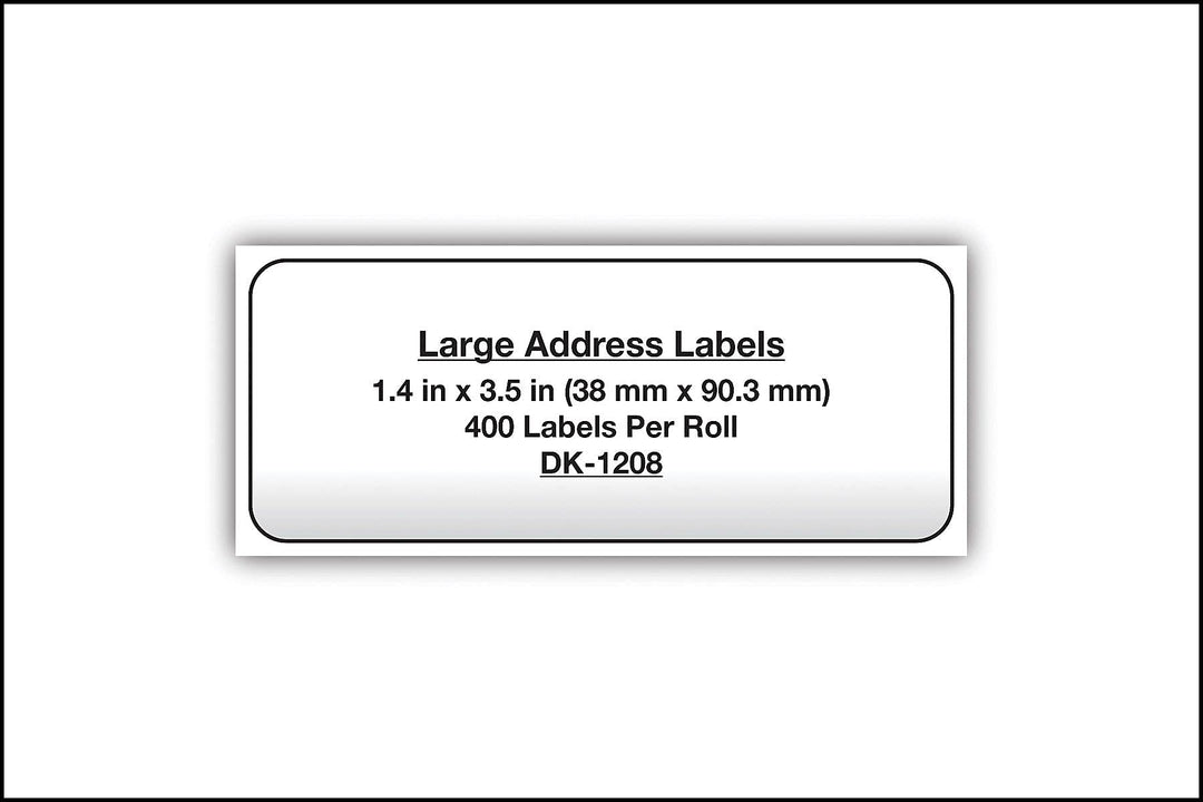 , Die-Cut Large Address Labels, DK-1208, Genuine Labels, Long Lasting Reliability, Die-Cut Large Address Paper Labels, 400 Labels per Roll, (1) Roll per Box