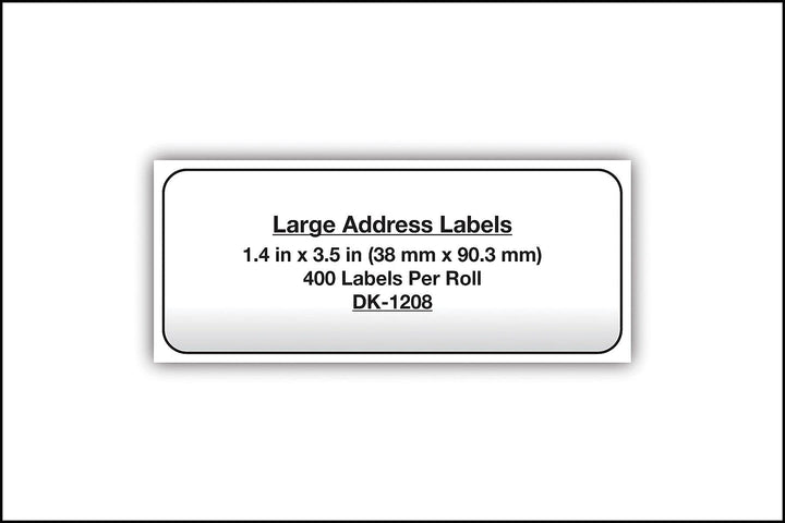 , Die-Cut Large Address Labels, DK-1208, Genuine Labels, Long Lasting Reliability, Die-Cut Large Address Paper Labels, 400 Labels per Roll, (1) Roll per Box