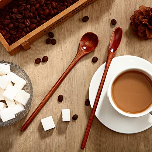 10 pcs Wooden Coffee Spoons Long Handle Wooden Mixing Spoon Long Handle Wooden Teaspoon Handmade Wood Stirring Spoon for Kitchen Stirring