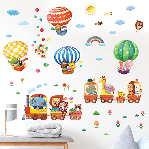 DA4-1406 Animal Train and Hot Air Balloons Kids Wall Stickers Wall Decals Peel and Stick Removable Wall Stickers for Kids Nursery Bedroom Living Room décor