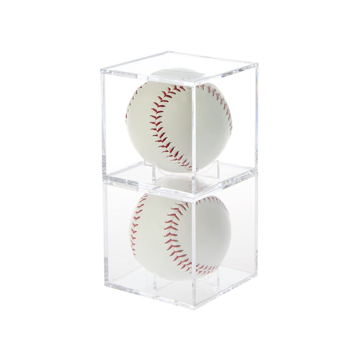 Stackable Baseball Display Case, Acrylic Cube Memorabilia Display Storage Box, UV Protected Baseball Holder for Ball Display - Fits Official Size Ball (2)