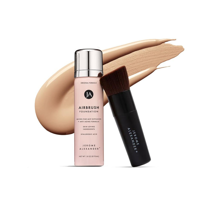 MagicMinerals AirBrush Foundation – 2pc Set with Airbrush Foundation and Kabuki Brush - Spray Makeup with Anti-aging Ingredients for Smooth Radiant Skin - Light
