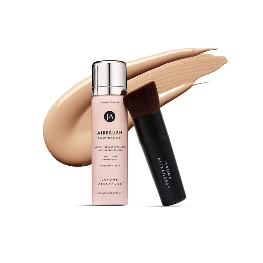 MagicMinerals AirBrush Foundation – 2pc Set with Airbrush Foundation and Kabuki Brush - Spray Makeup with Anti-aging Ingredients for Smooth Radiant Skin - Light