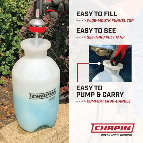 Chapin 20000 Made in USA 1 -Gallon Lawn and Garden Pump Pressured Sprayer, for Spraying Plants, Garden Watering, Weeds and Pests, Polypropylene, Translucent White