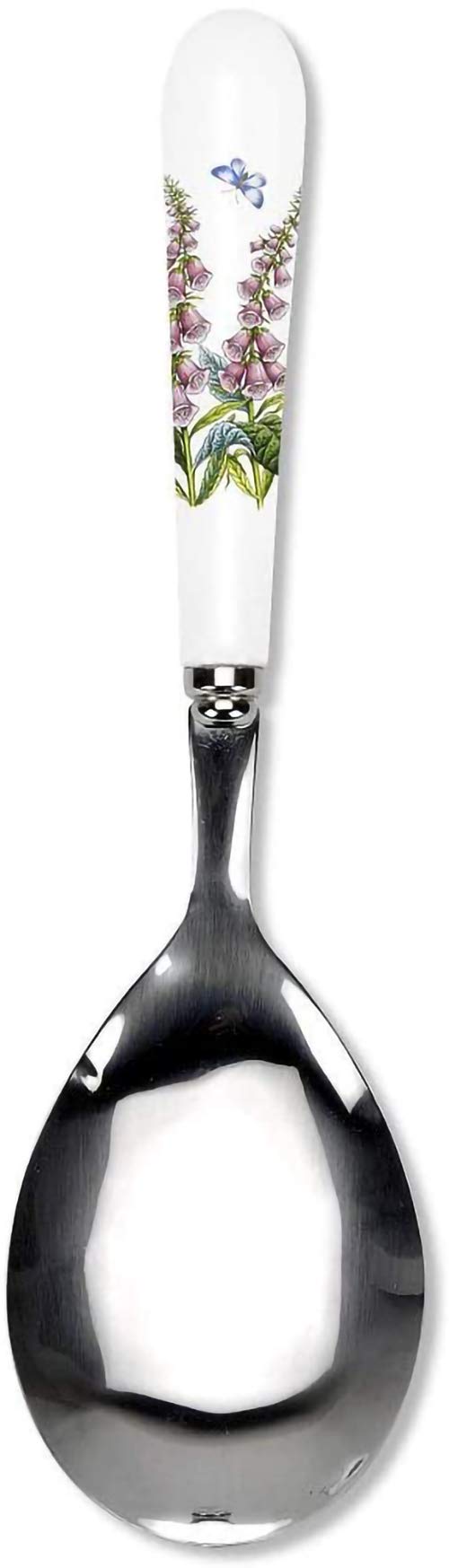 Botanic Garden 10 Serving Spoon | Foxglove Motif | Fine Porcelain and Stainless Steel | Chip Resistant Glaze | Ideal for Soup, Desserts, Rice, Ice Cream