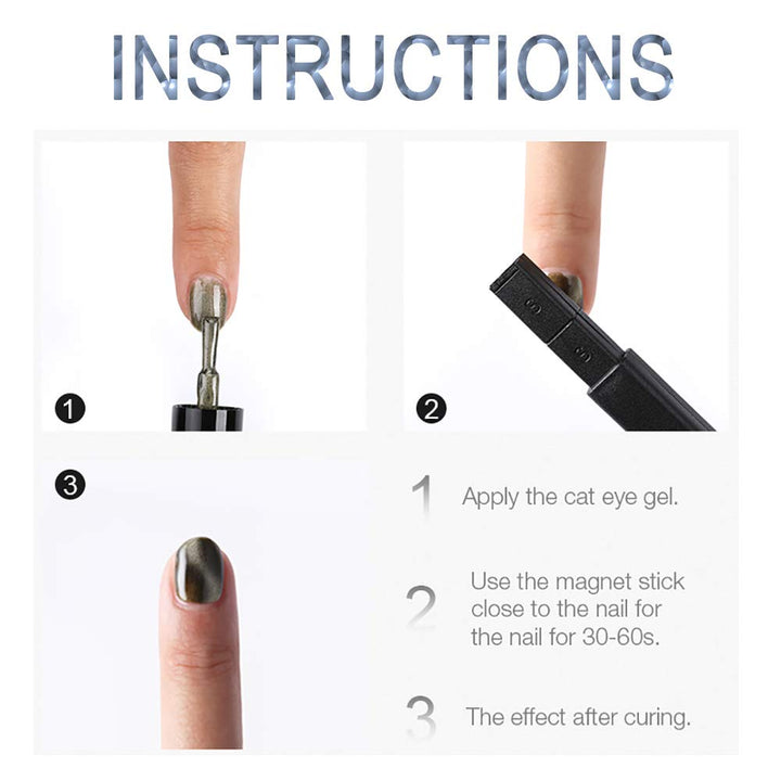 6Pcs Nail Art Magnetic Pen Set 3D Cat Eye Design Dual-Ended Magnet Wand Gel Nail Polish Magic Manicure DIY&Salon Tools