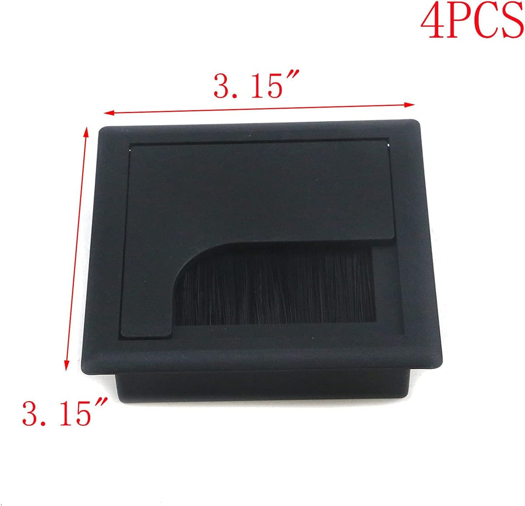 4Pcs Square Cable Hole Cover ABS Desk Grommet 3.15 x 3.15 Wire Organizer Black Desk Cord Cable Hole Cover Grommet with Brush for Computer Desk Table