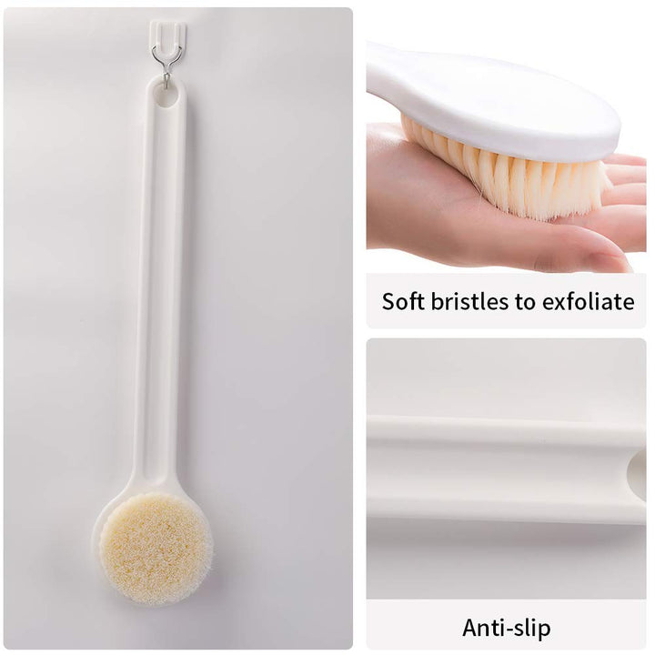 Dry and Bath Body Brush (white),with Long Handle, Exfoliating, Stimulate Blood Circulation, Improve Lymphatic System, Accelerate Metabolism