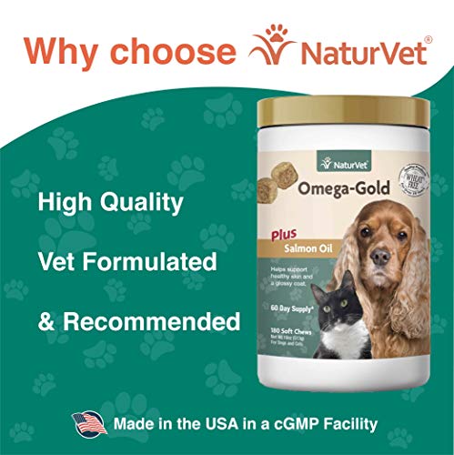 – Omega-Gold Plus Salmon Oil | Supports Healthy Skin & Glossy Coat | Enhanced with DHA, EPA, Omega-3 & Omega-6 | for Dogs & Cats | 180 Soft Chews