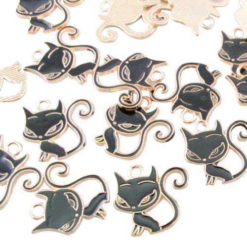 48pcs Cate Cat Emanel Pendant Bracelet Charm Beads Findings Alloy Mix Lots (Black)