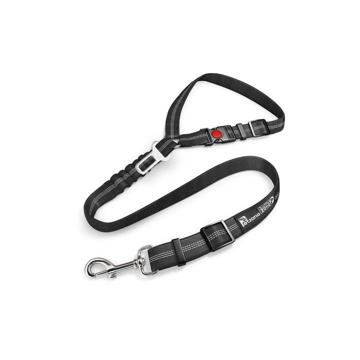 Dog Seat Belt Harness for Car - 2-in-1 Leash and Restraint Secures to Headrest. Adjustable Bungee, Strong, Durable, 360 Degree Swivel Attach Won't Twist, Reflective, Easy to Use (Black, 1PACK)
