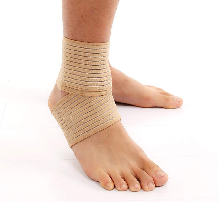 Beige: Vieel 1 Pair Ankle Brace - Elastic Breathable Wrap Compression Knee Elbow Wrist Ankle Hand Support Wrap Sports Bandage Strap With Loop Fastening Strap (Beige)