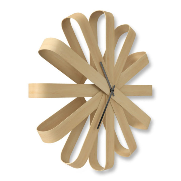 Ribbonwood, Large Modern Wall Clock, Battery Operated, Silent, Non Ticking, Unique, Natural Wood