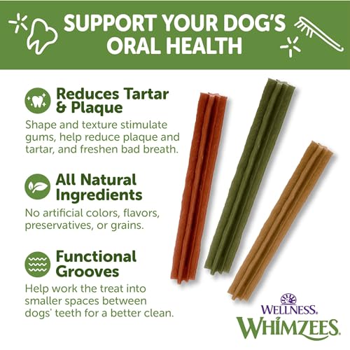 Wellness WHIMZEES Stix Dog Dental Treats, Natural Chews, Extra Small Size Stick, (56 Count)