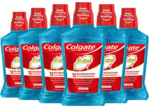 Total Pro-Shield Alcohol Free Mouthwash, Antibacterial Formula, Peppermint - 500 mL, 16.9 fluid ounce (6 Pack)