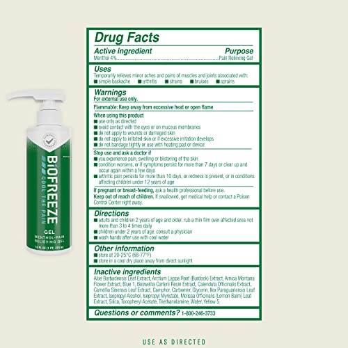 Menthol Pain Relieving Gel 16 FL OZ Bottle With Pump For Pain Relief Associated With Sore Muscles, Arthritis, Simple Backaches, And Joint Pain, Original Green Formula (Packaging May Vary)