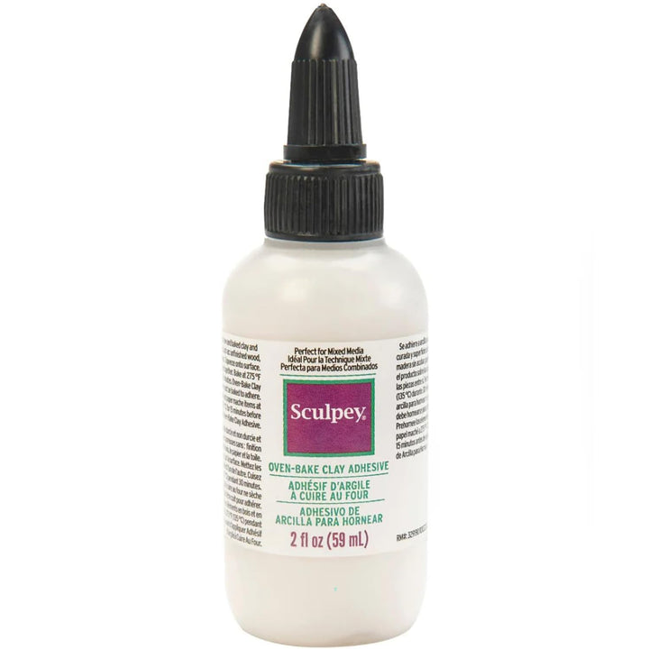 Oven Bake Clay Adhesive, Non Toxic, 2 fl oz. bottle with precise flow twist cap. Great for gluing polymer clay to itself and porous surfaces.