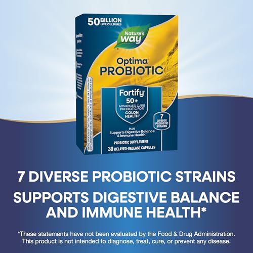 Nature's Way Fortify Optima Probiotic for Adults 50+, 50 Billion Live Cultures, Supports Digestive Balance, Colon & Immune Health*, No Refrigeration Needed, 30 Capsules (Packaging May Vary)
