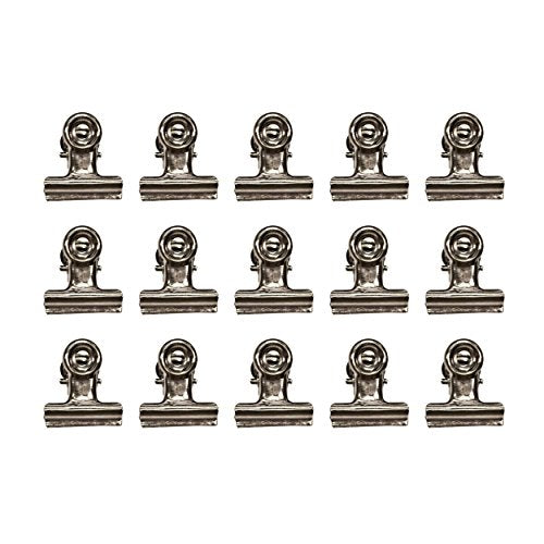 Hinge Clips, Antique Satin Nickel Finish, Pack of 15 Miniature Metal Bulldog Clips, 7/8 x 7/8 Inch, TH92692