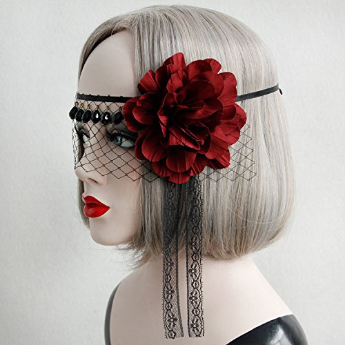 Scala New Halloween Girls Women Hot sales Black Sexy Lady Lace Mask With Red Rose Flower Cutout Eye Mask for Masquerade Party Fancy Dress Costume (Black)