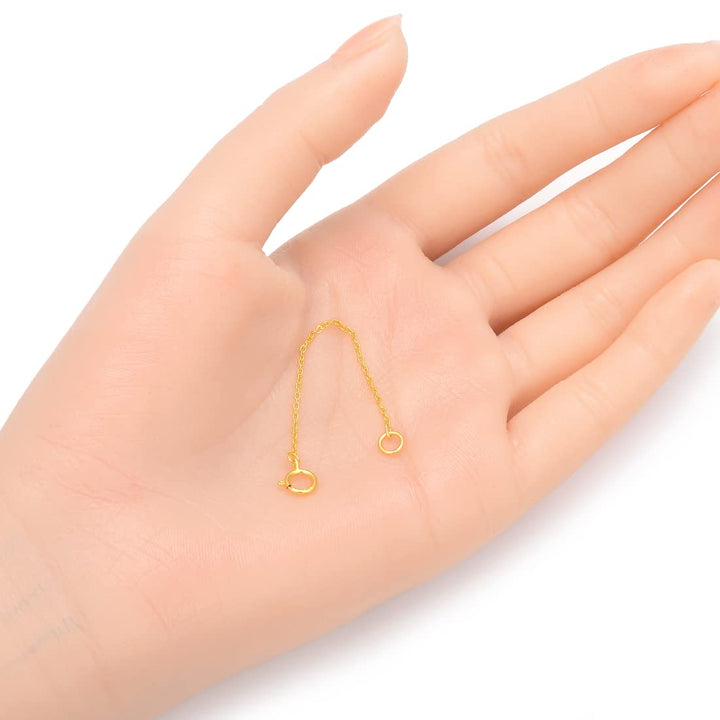 1pc Real Gold Plated 925 Sterling Silver Chain Extender with Clasp 4 Inch Thin Strong Cable Chain Extension for Necklace Anklet Bracelet Jewelry Making SS288-4